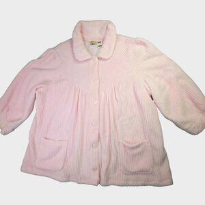 Collections Bed Jacket Robe Women XL Pink Chenille Fleece Cozy Cottagecore Warm